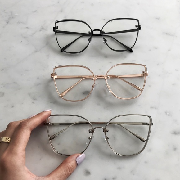 Clear UV Blocking Cat Eye Sunglasses Gold Frames - Picture 4 of 4